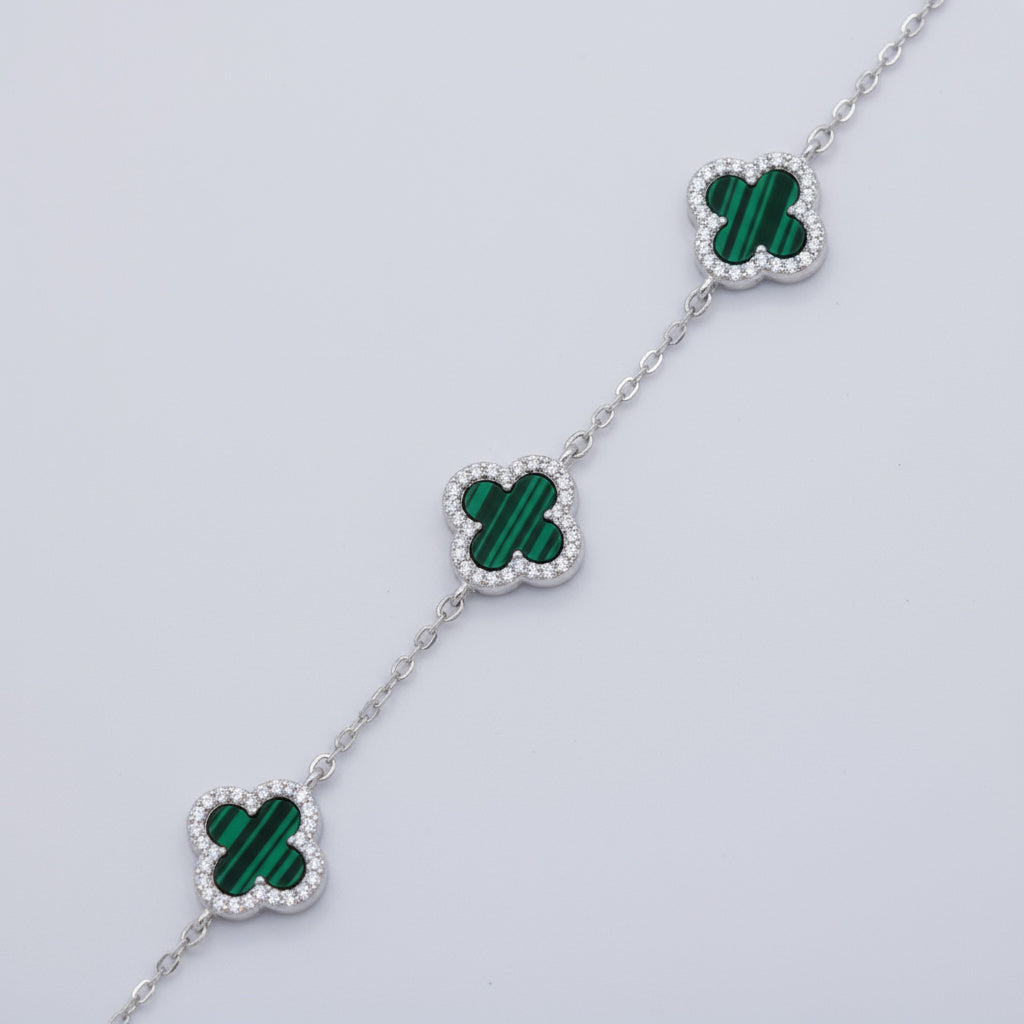 Pulsera de Plata .925 Tréboles de Malaquita con Zirconias mod. 1462