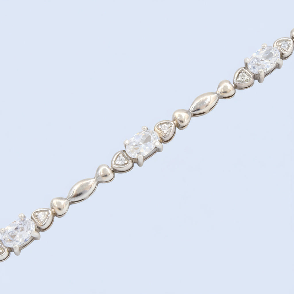 Pulsera de Plata .925 de Diseño Elegante con Corazones y Brillantes mod. 1481