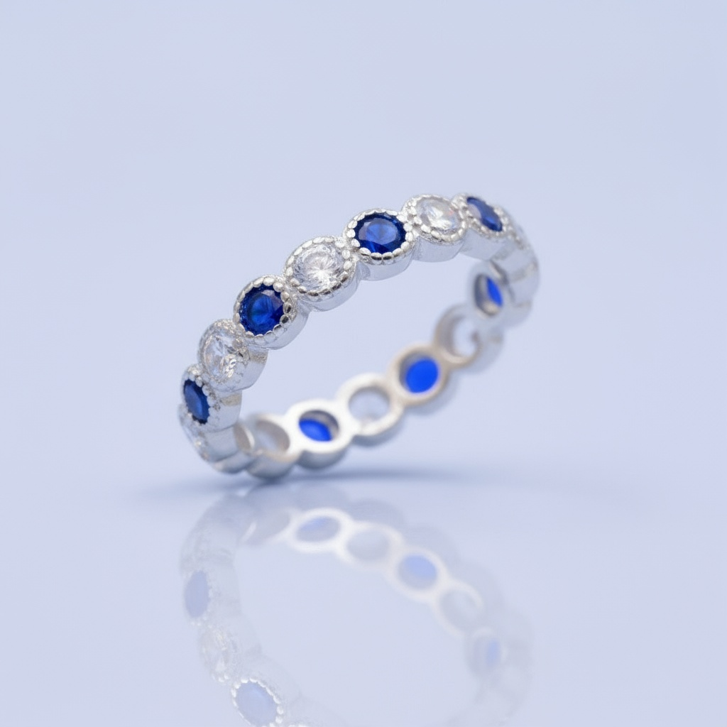 Anillo de Plata .925 Churumbela con Zirconias Color Azul Zafiro y Verde Esmeralda mod. 1363