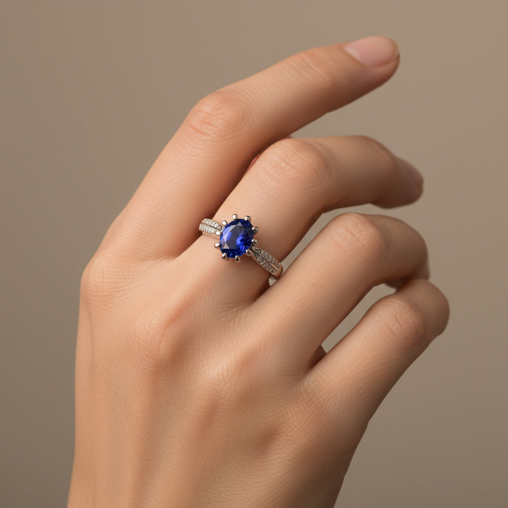 Anillo de Plata .925 con Diseño en Forma Oval Incrustado de Zirconias mod. 1493