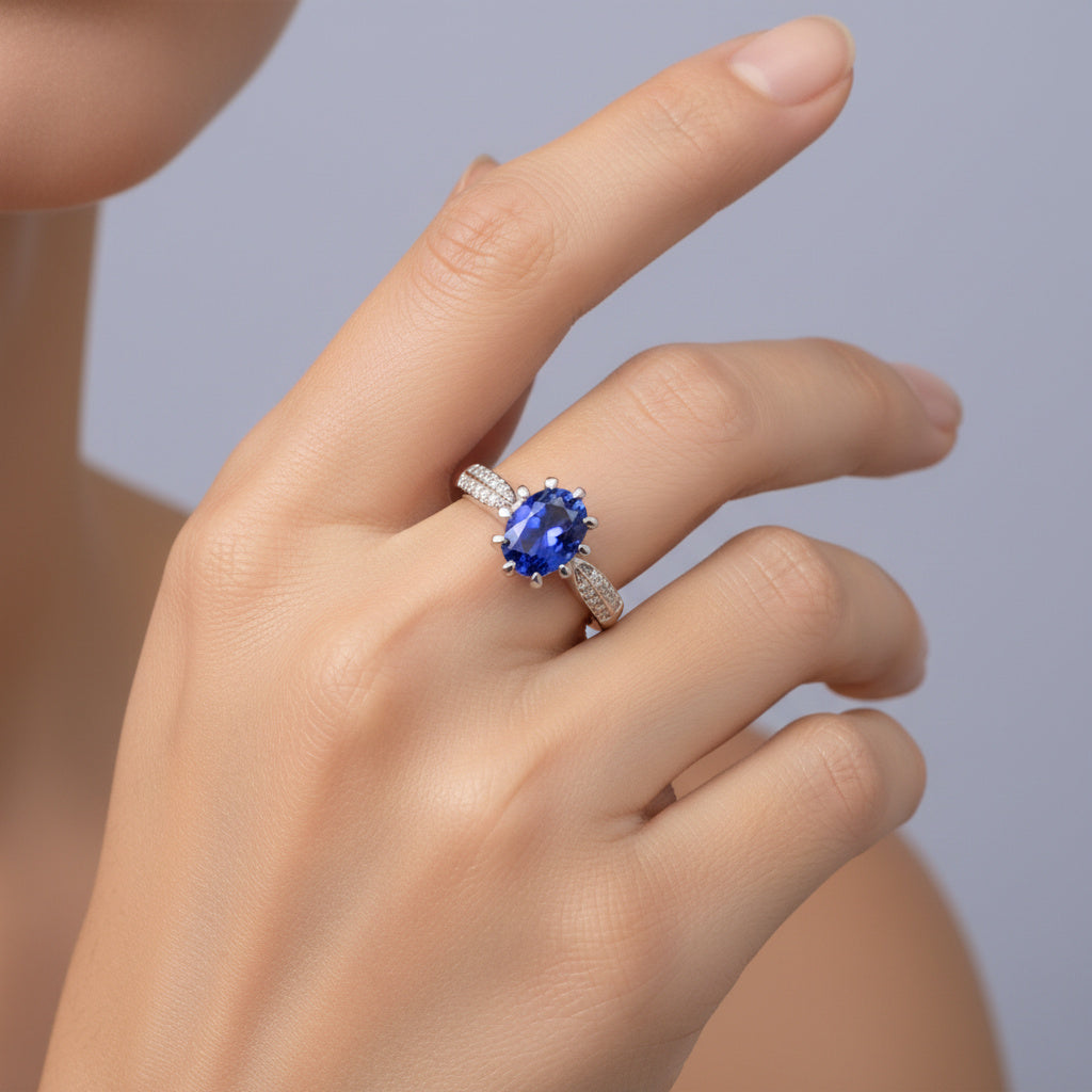 Anillo de Plata .925 con Diseño en Forma Oval Incrustado de Zirconias mod. 1493