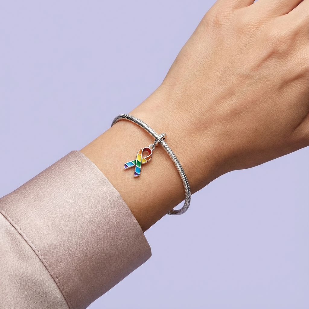 Dije de Plata .925 Estilo Charm Diseño de Moño LGBT Brillante mod. 1734