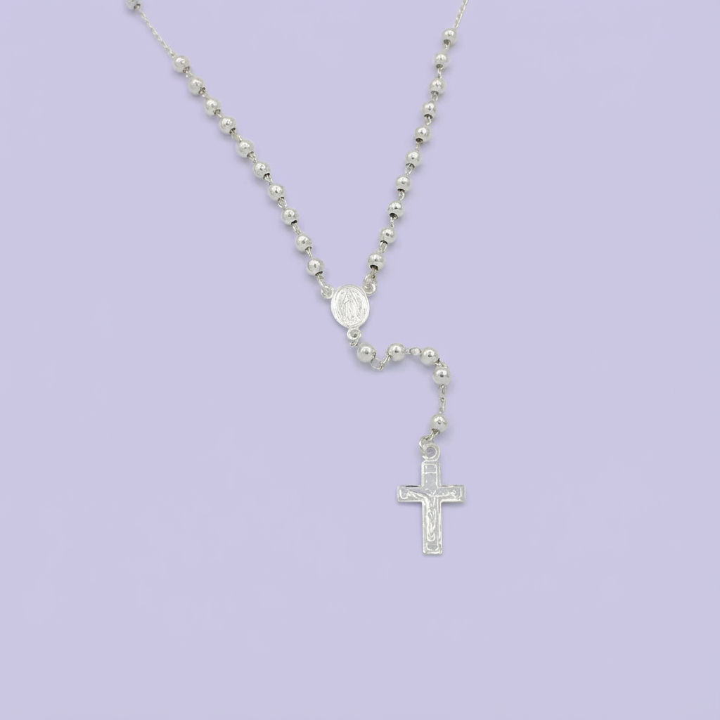 Rosario de Plata .925 de La Virgen de Guadalupe con Cruz Plana mod. 1686