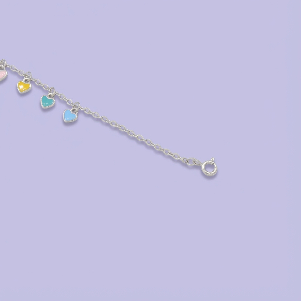 Pulsera de Plata .925 con Colgante de Corazones Multiples de Colores mod. 1647