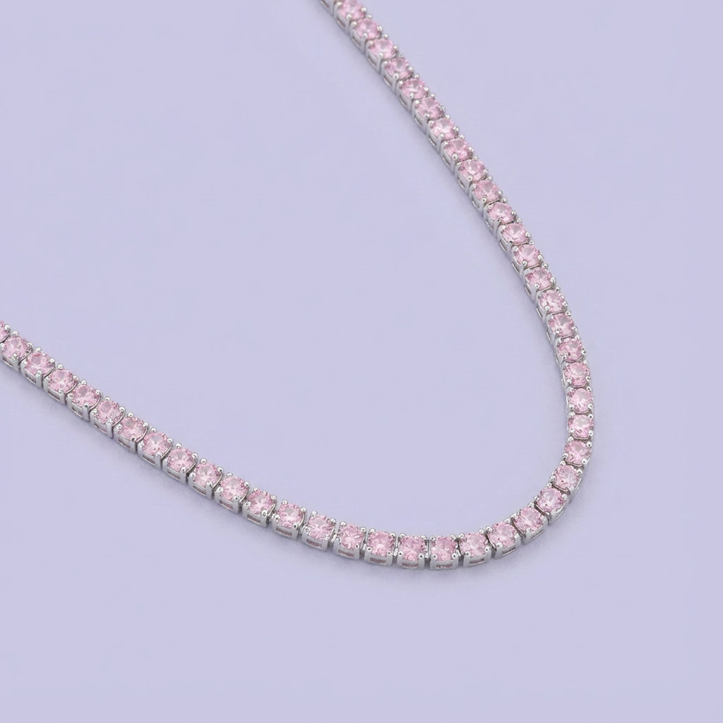 Gargantilla de Plata .925 Diseño de Tenis Incrustada de Zirconias en Color Rosa mod. 1691