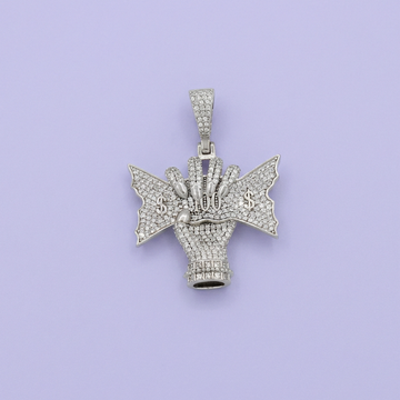 Dije de Plata .925 con Diseño de Mano con Dinero con  Incrustación de Zirconias mod. 1713