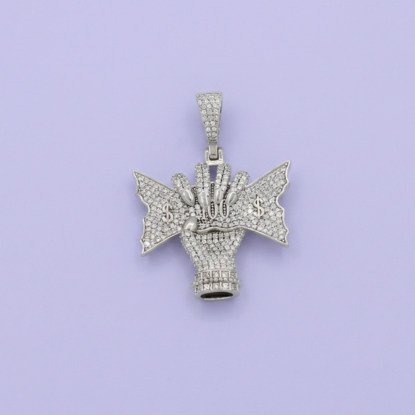 Dije de Plata .925 con Diseño de Mano con Dinero con  Incrustación de Zirconias mod. 1713