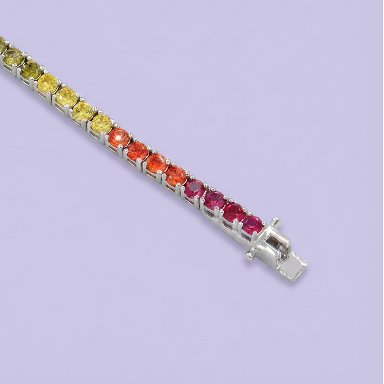Pulsera de Plata .925 de Diseño de Tenis Incrustado con Zirconias de Colores mod. 1703