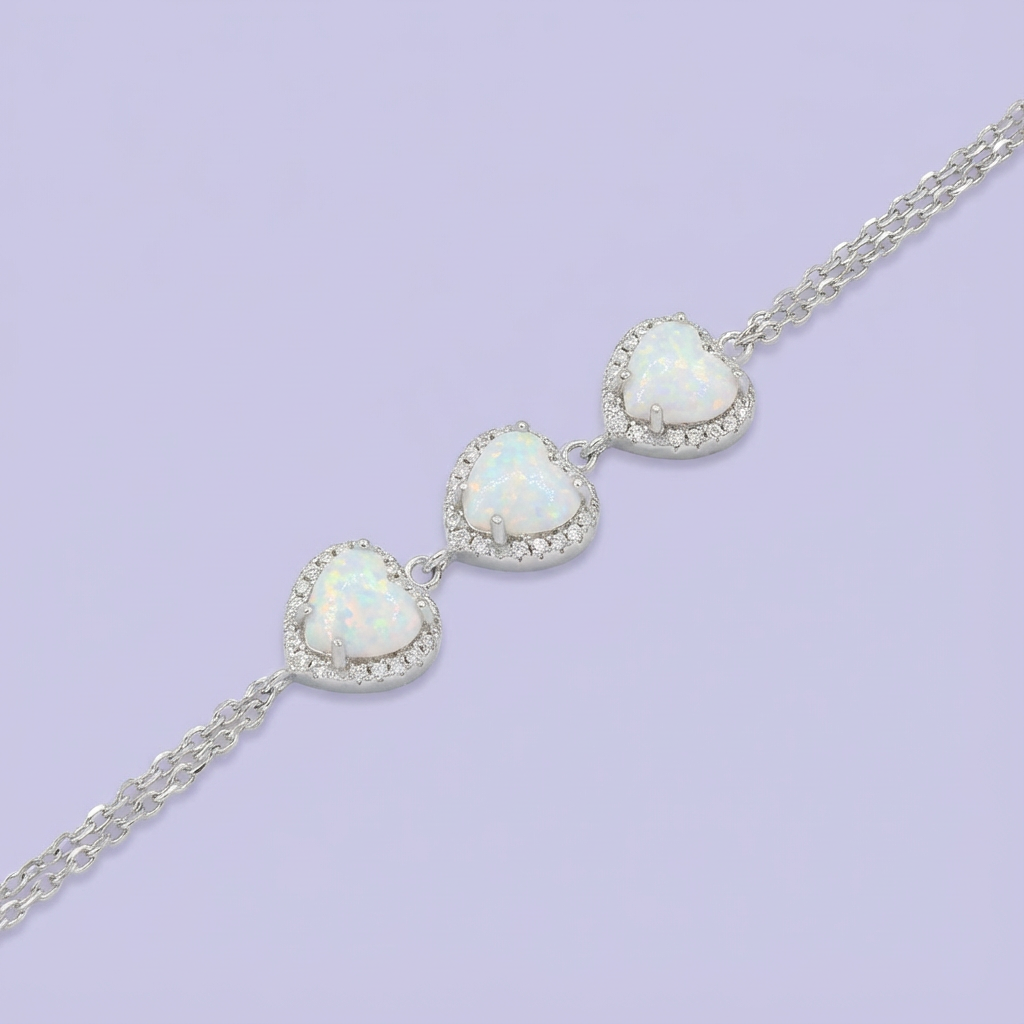 Pulsera de Plata .925 Diseño de Corazones con Incrustaciones de Ópalo mod. 1697
