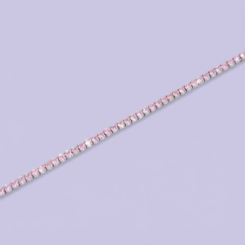 Pulsera de Plata .925 de Diseño de Tenis Incrustado con Zirconias en Color Rosa mod. 1701