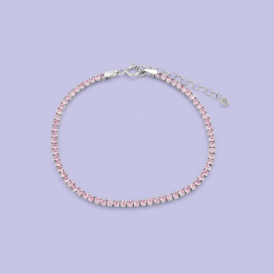 Pulsera de Plata .925 de Diseño de Tenis Incrustado con Zirconias en Color Rosa mod. 1701
