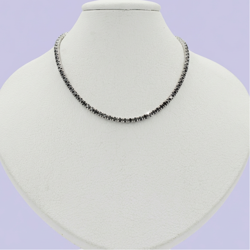 Gargantilla de Plata .925 Diseño de Tenis Incrustada de Zirconias Obscuras mod. 1690