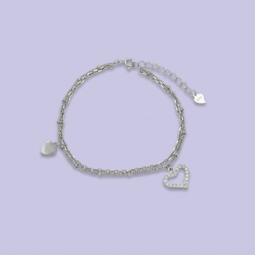 Pulsera de Plata .925 con Colgante de Corazones Incrustado de Zirconias Finas  mod. 1642