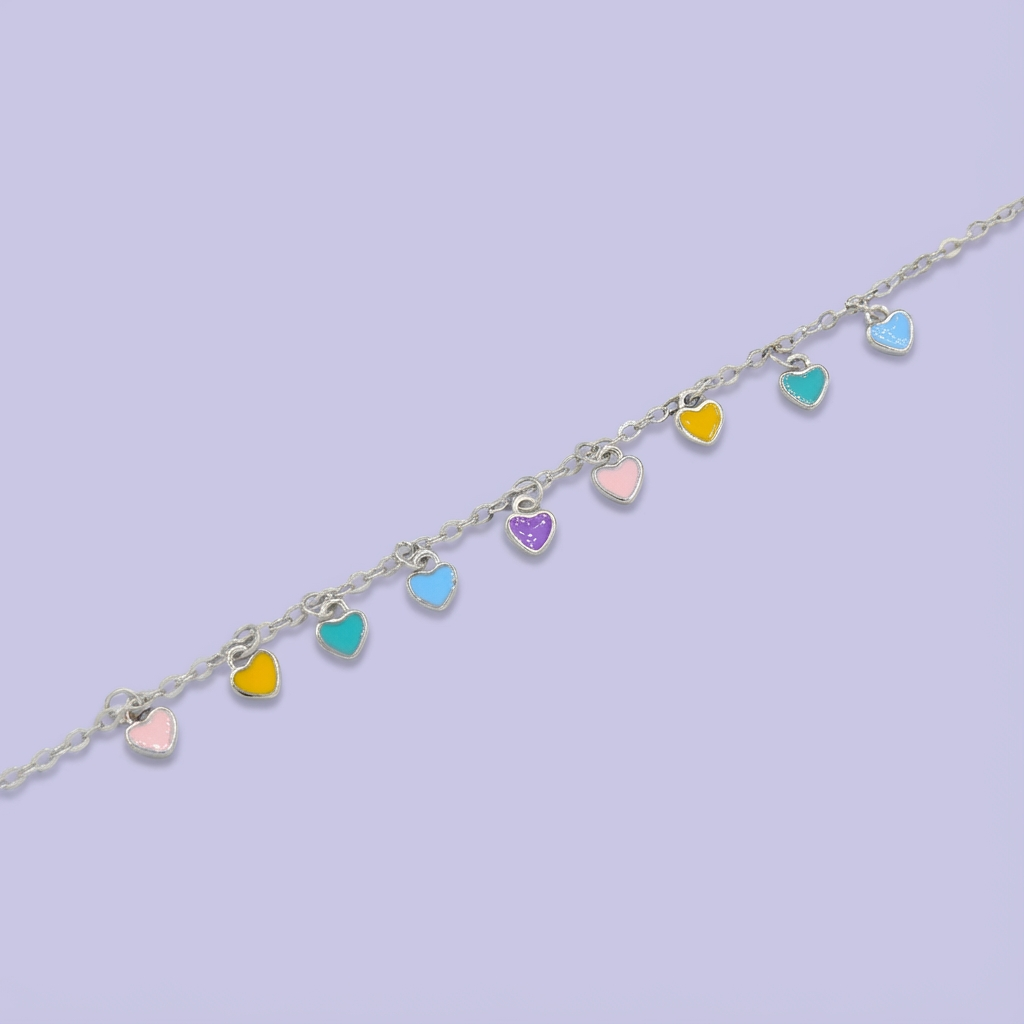 Pulsera de Plata .925 con Colgante de Corazones Multiples de Colores mod. 1647
