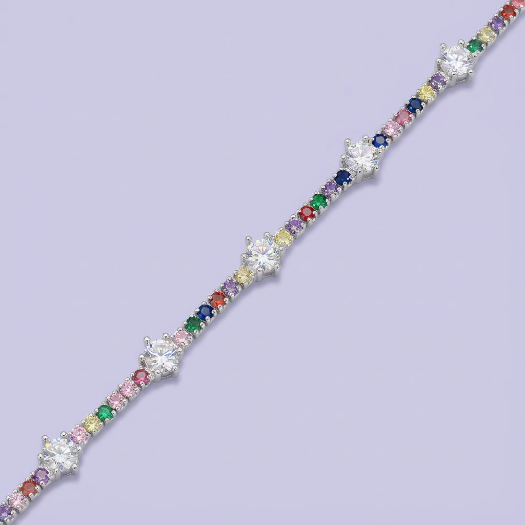 Pulsera de Plata .925 con Diseño de Tenis Incrustado de Zirconias de Colores mod. 1640