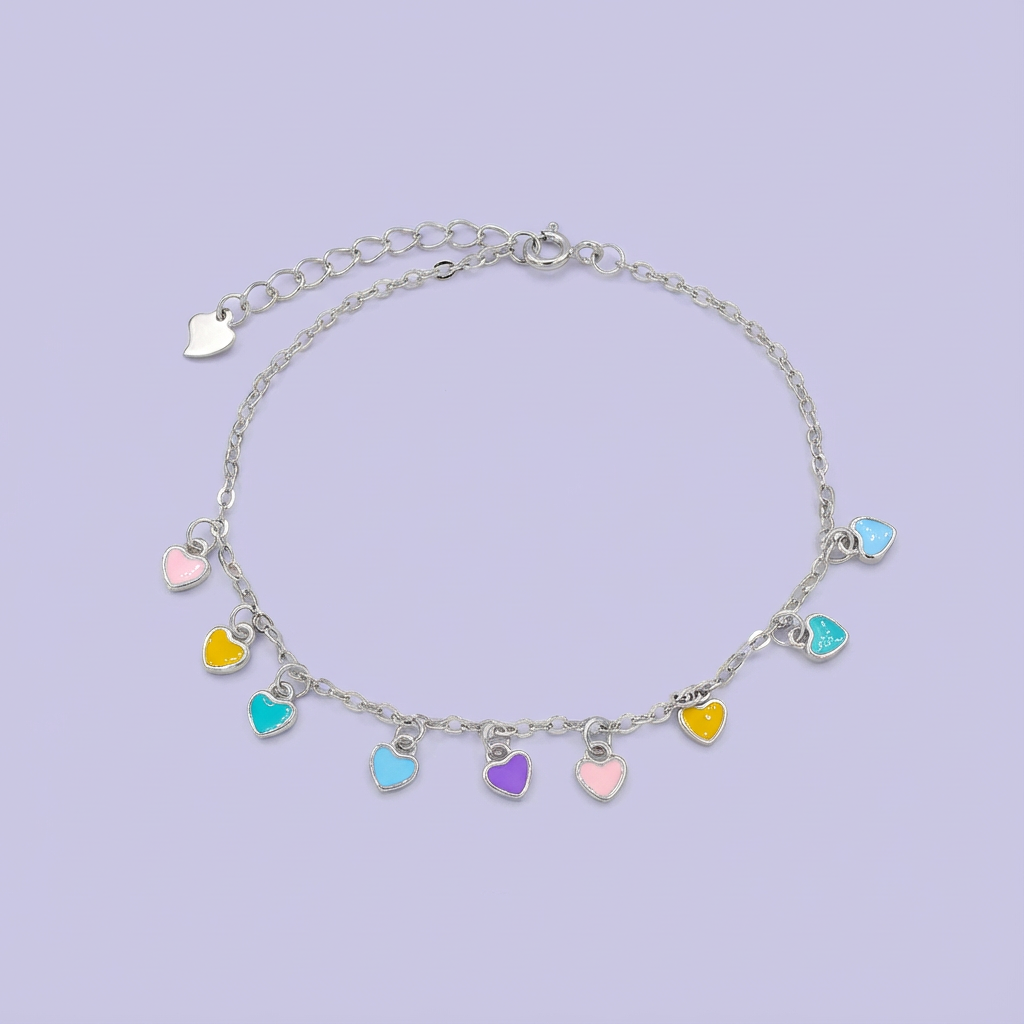 Pulsera de Plata .925 con Colgante de Corazones Multiples de Colores mod. 1647