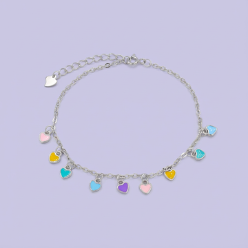 Pulsera de Plata .925 con Colgante de Corazones Multiples de Colores mod. 1647