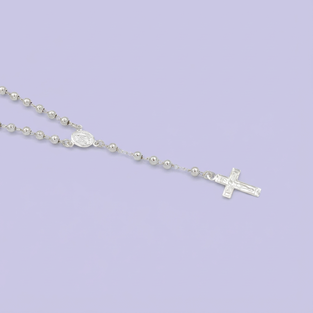 Rosario de Plata .925 de La Virgen de Guadalupe con Cruz Plana mod. 1686