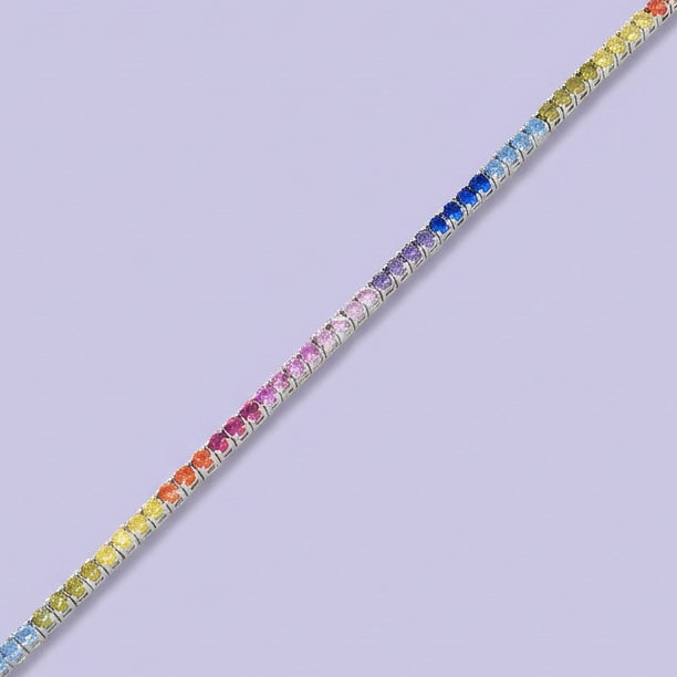 Pulsera de Plata .925 de Diseño de Tenis Incrustado con Zirconias de Colores mod. 1703