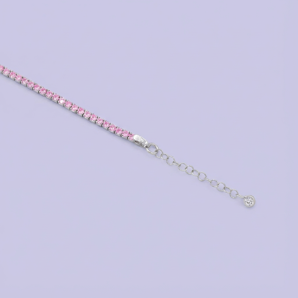 Gargantilla de Plata .925 Diseño de Tenis Incrustada de Zirconias en Color Rosa mod. 1691