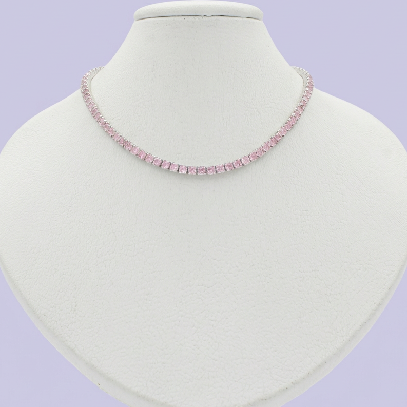Gargantilla de Plata .925 Diseño de Tenis Incrustada de Zirconias en Color Rosa mod. 1691