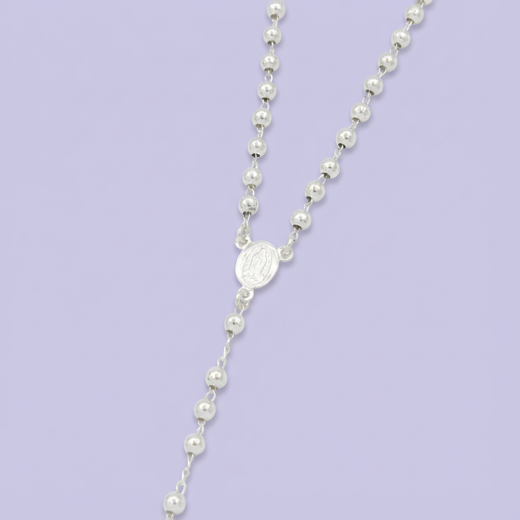 Rosario de Plata .925 de La Virgen de Guadalupe con Cruz Plana mod. 1686