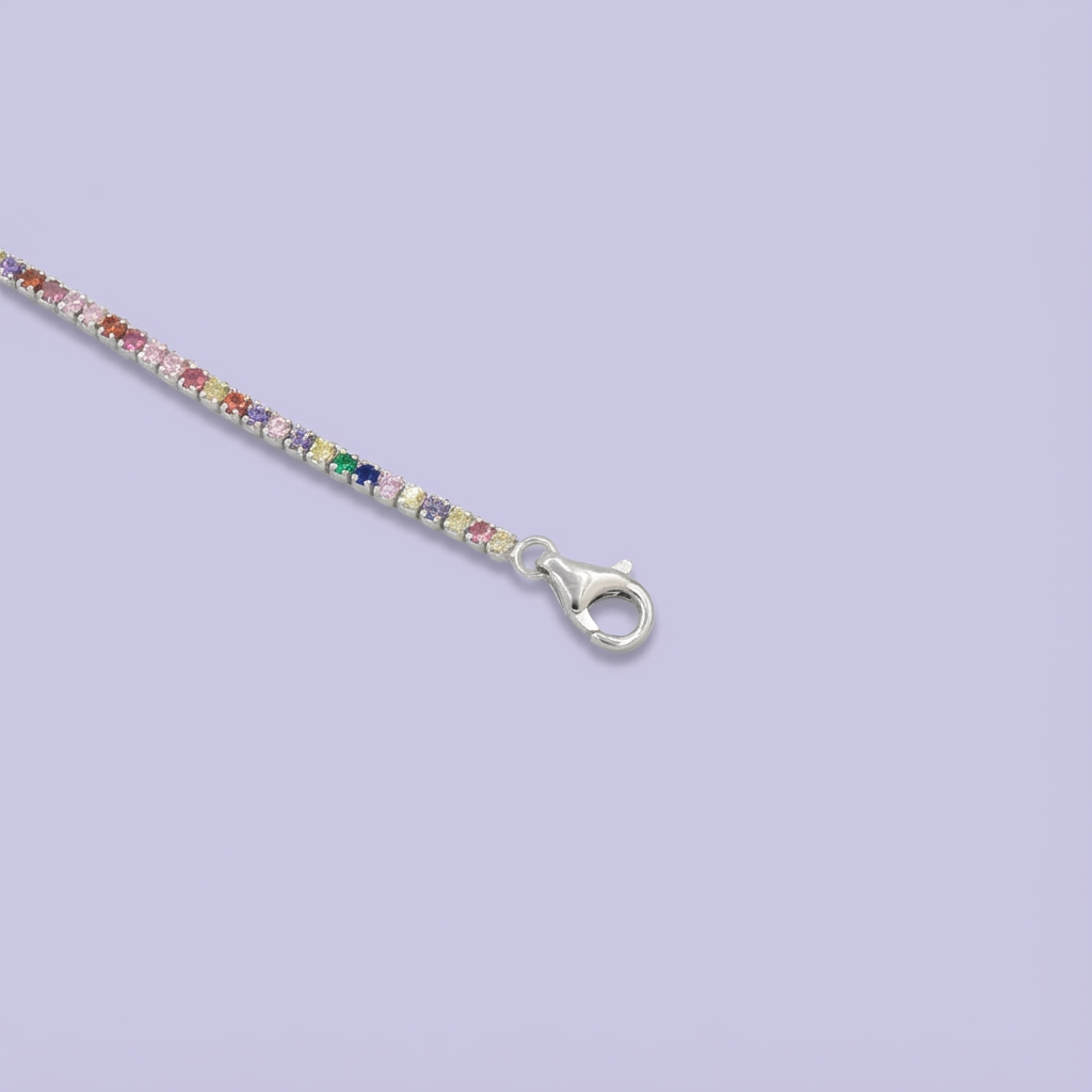Pulsera de Plata .925 con Diseño de Tenis Incrustado de Zirconias de Colores mod. 1640