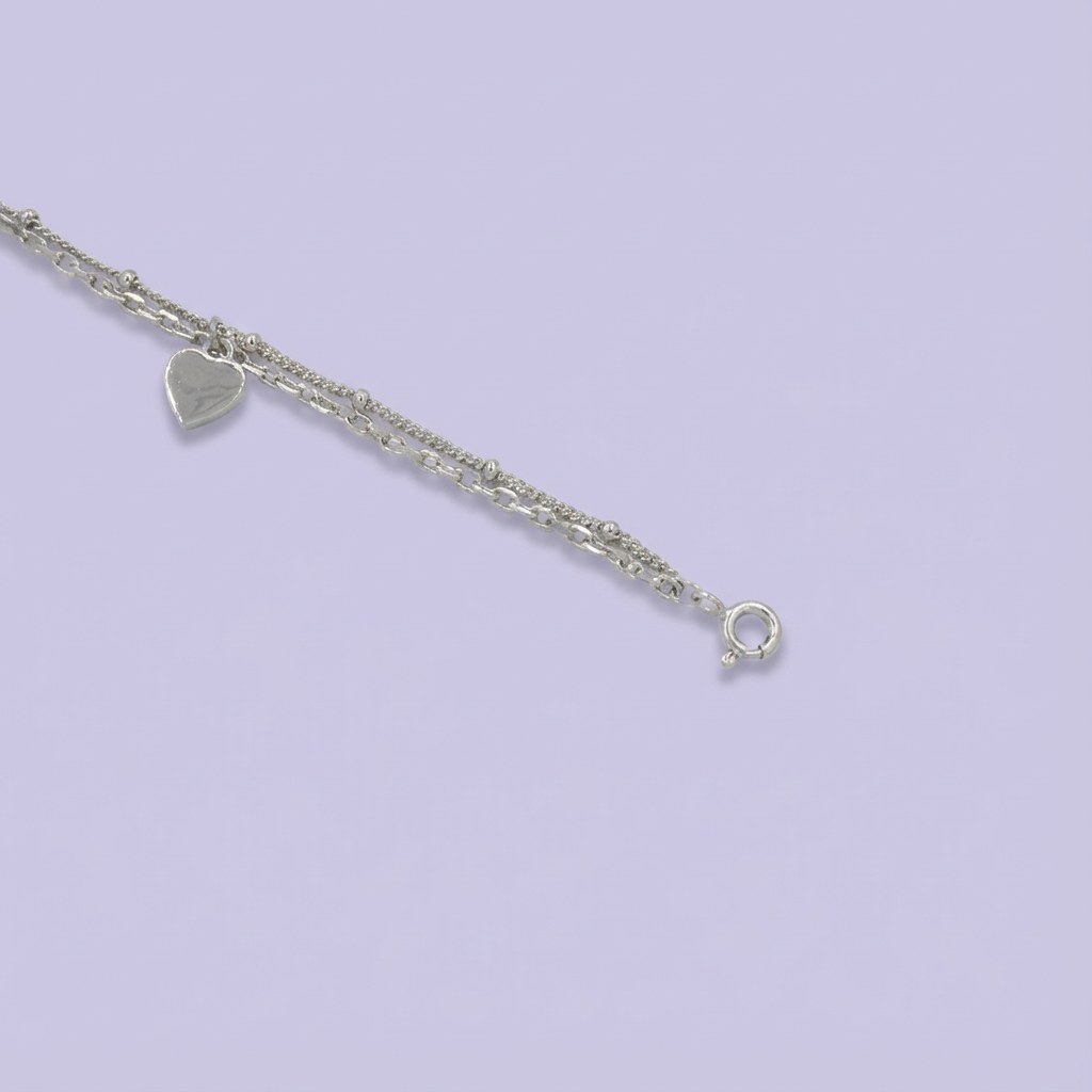 Pulsera de Plata .925 con Colgante de Corazones Incrustado de Zirconias Finas  mod. 1642