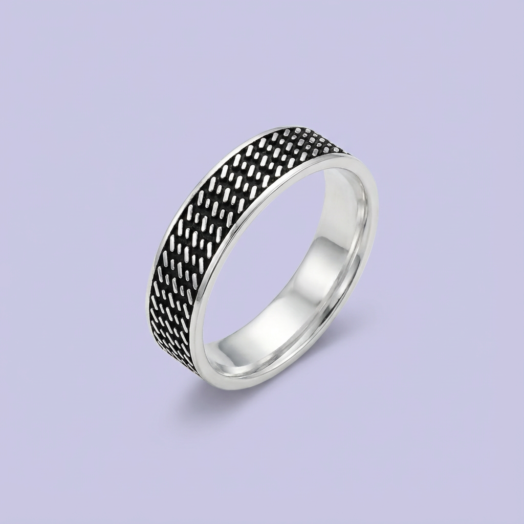 Anillo de Plata .925 para Caballero con Diseño de Trazos Diagonales mod. 1667