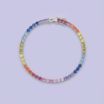 Pulsera de Plata .925 de Diseño de Tenis Incrustado con Zirconias de Colores mod. 1703