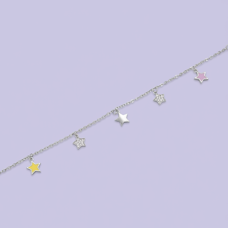 Pulsera de Plata .925 con Colgantes de Estrellas en Colores mod. 1638