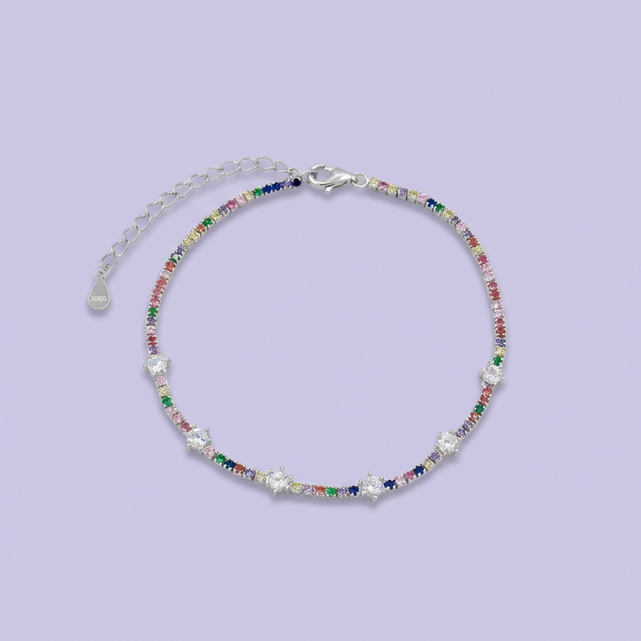 Pulsera de Plata .925 con Diseño de Tenis Incrustado de Zirconias de Colores mod. 1640
