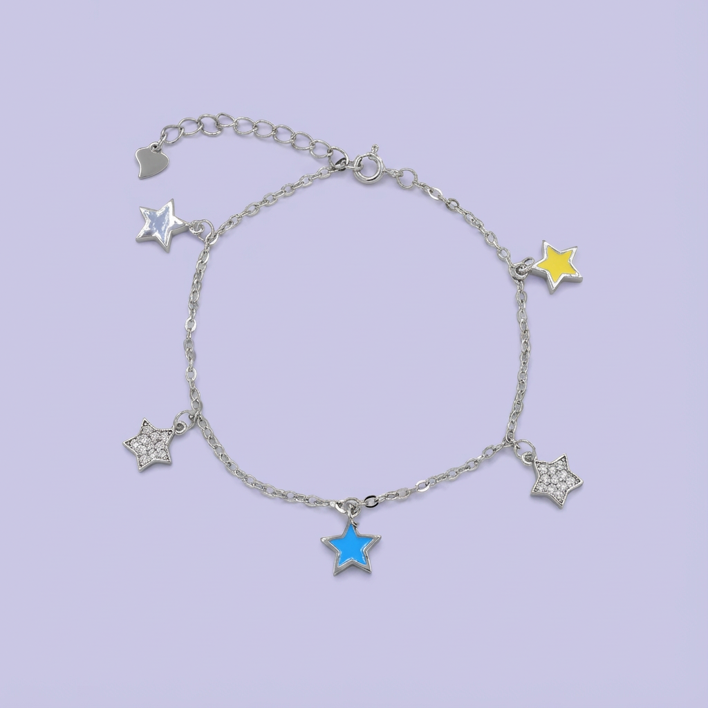 Pulsera de Plata .925 con Colgantes de Estrellas en Colores mod. 1638