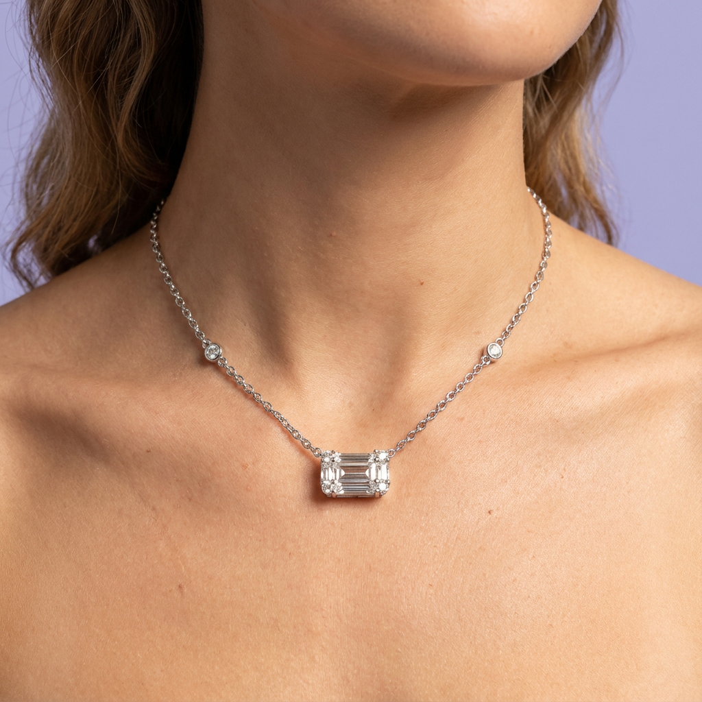 Gargantilla de Plata .925 Diseño de Zirconia Baguette mod. 1652