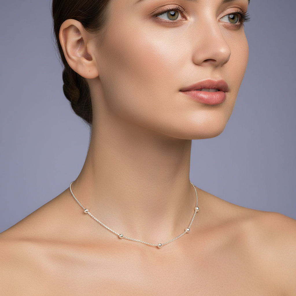 Cadena de Plata .925 de Tejido Caja con Esferas Lisas mod. 1519