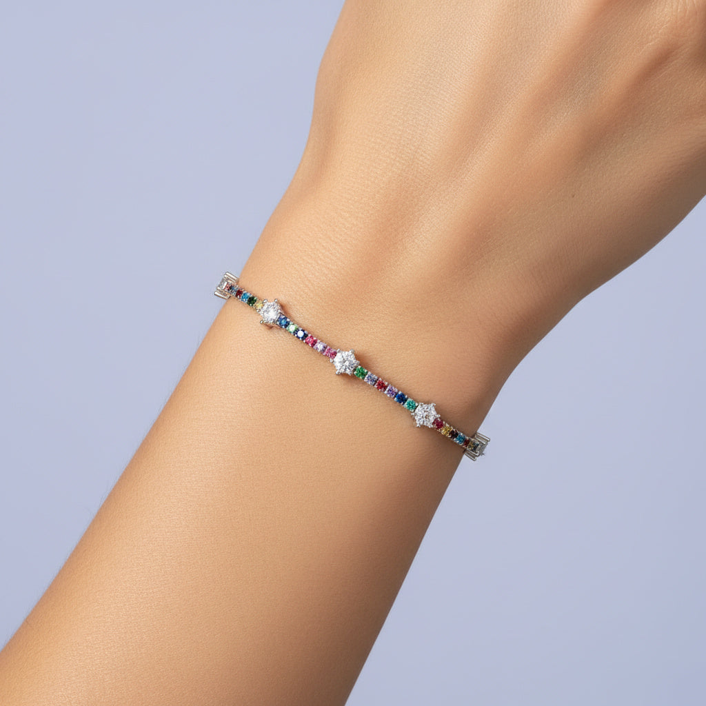 Pulsera de Plata .925 con Diseño de Tenis Incrustado de Zirconias de Colores mod. 1640