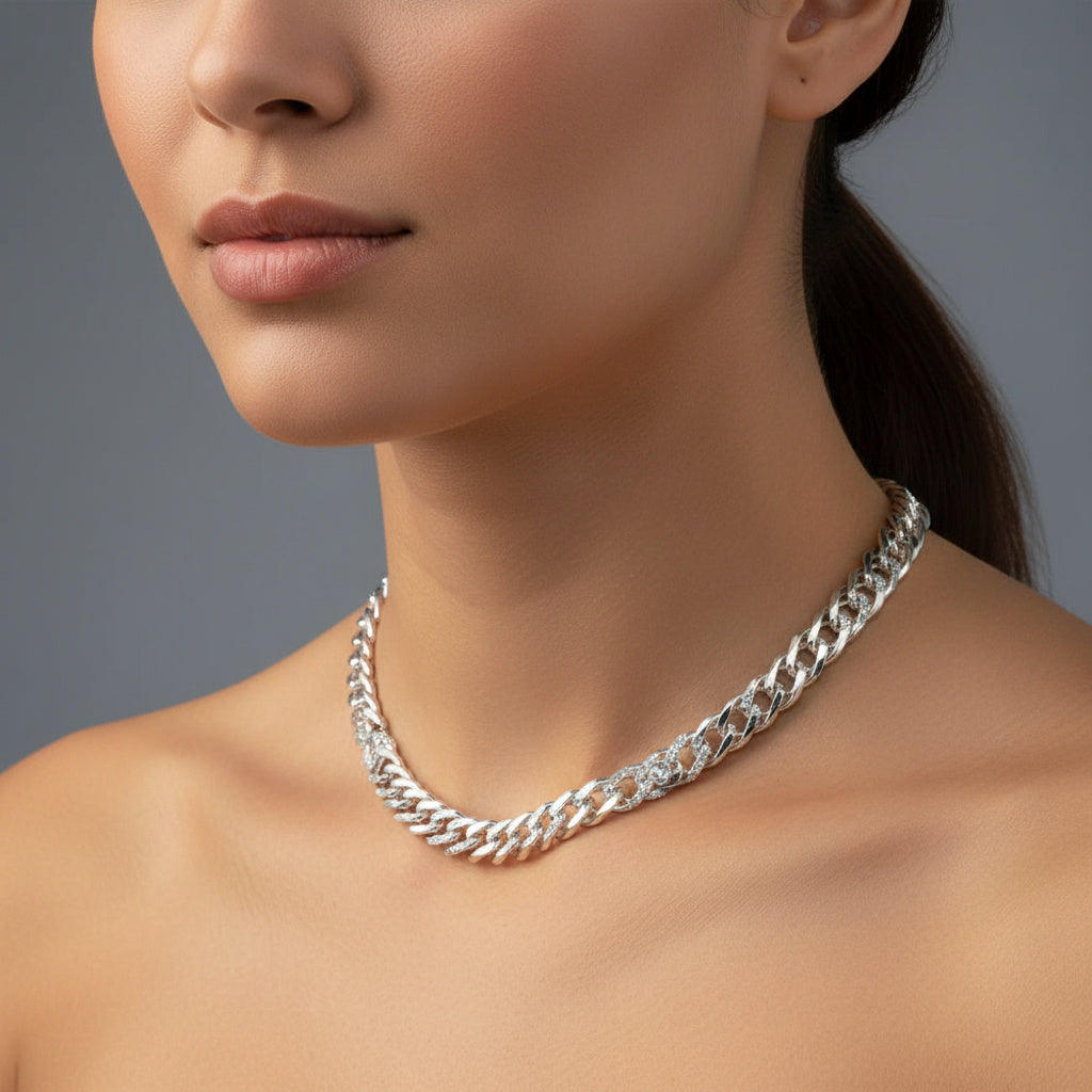 Cadena de Plata .925 de Tejido Cubano con Diamantado mod. 1517