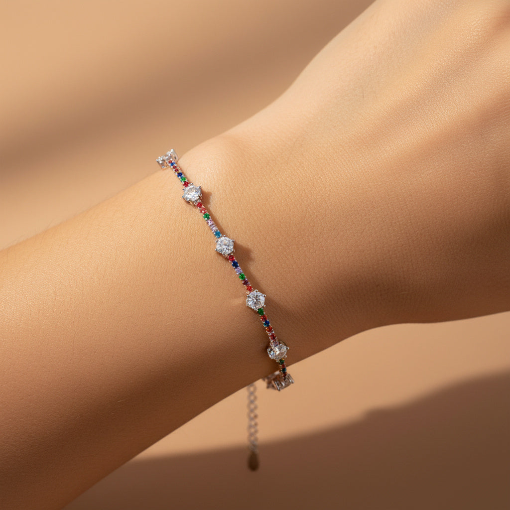 Pulsera de Plata .925 Diseño de Gotas con Incrustado de Zirconias Multicolor mod. 1531