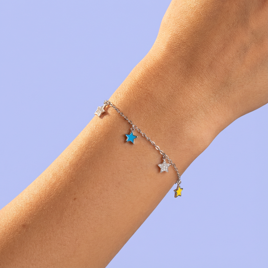 Pulsera de Plata .925 con Colgantes de Estrellas en Colores mod. 1638