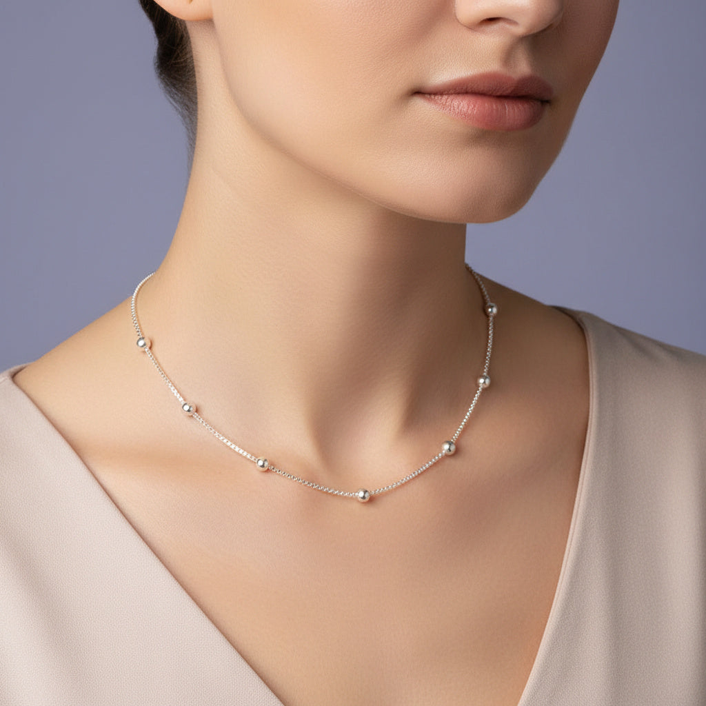 Cadena de Plata .925 de Tejido Caja con Esferas Lisas mod. 1519