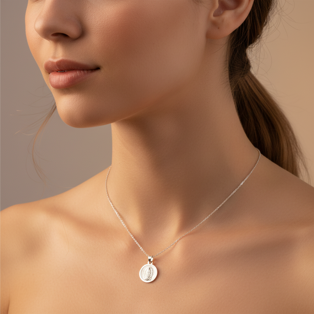 Medalla de Plata .925 de la Virgen Guadalupe con Diamantado mod. 1586