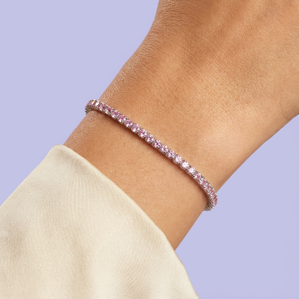 Pulsera de Plata .925 de Diseño de Tenis Incrustado con Zirconias en Color Rosa mod. 1701