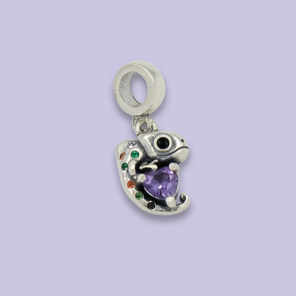Dije de Plata .925 Estilo Charm Diseño de Camaleón con Zirconias Finas mod. 1726