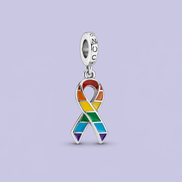 Dije de Plata .925 Estilo Charm Diseño de Moño LGBT Brillante mod. 1734