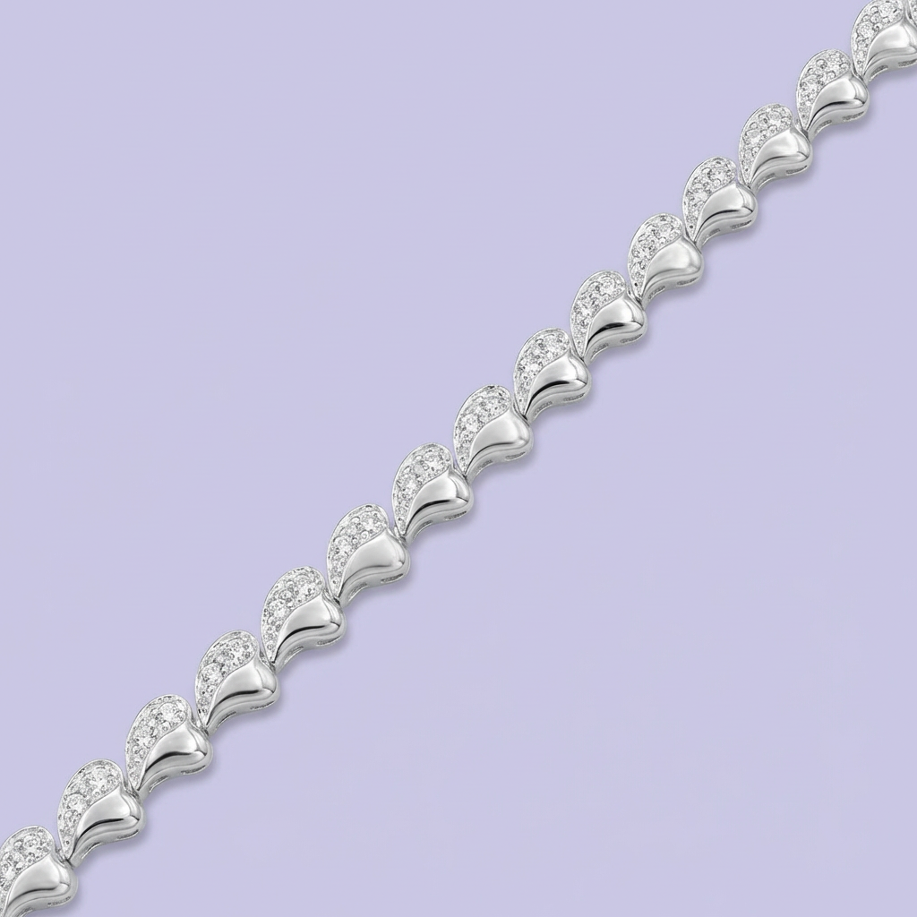 Pulsera de Plata .925 de Diseño de Corazón con Zirconias Brillantes mod. 2050