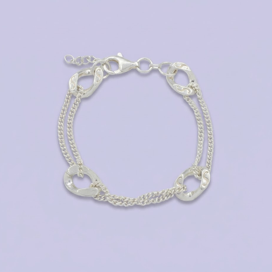 Pulsera de Plata .925 de Diseño Doble con Eslabones mod. 2047