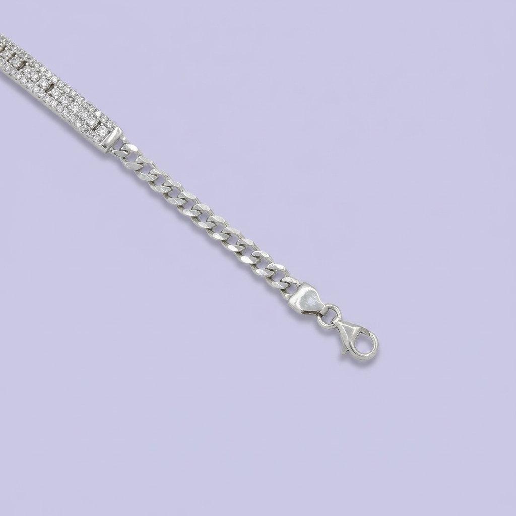 Pulsera de Plata .925 de Tejido Barbado Hueco con Diseño Especial con Zirconias mod. 2053