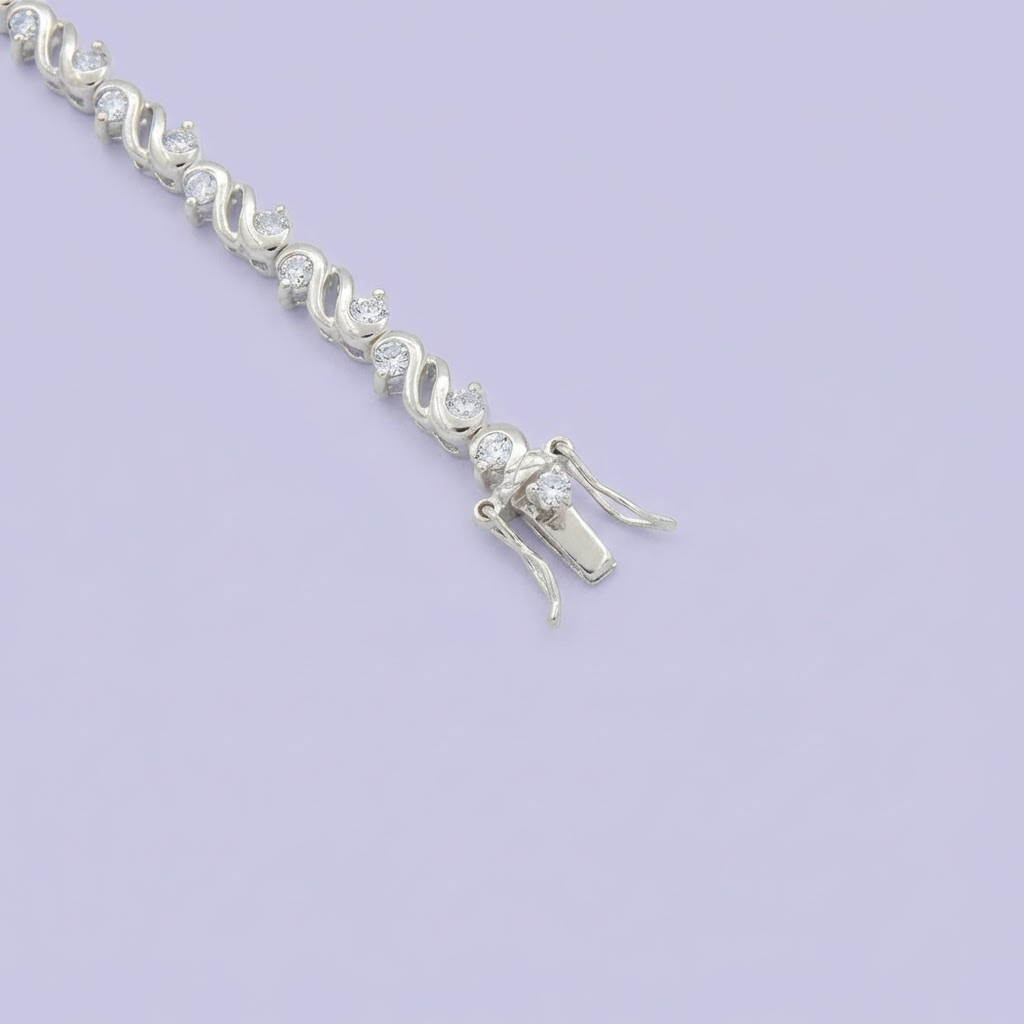 Pulsera de Plata .925 de Diseño Fino Incrustado de Zirconias mod. 2046