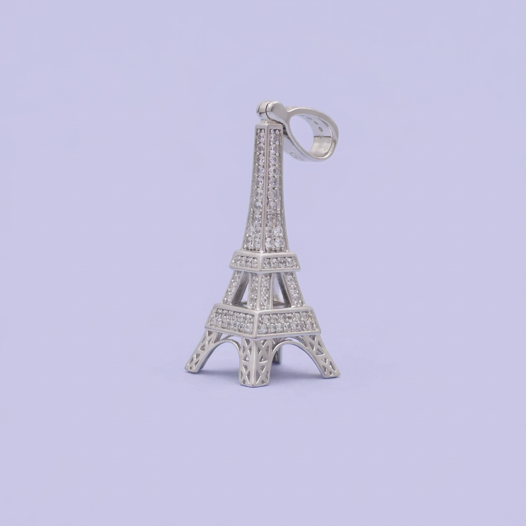 Dije de Plata .925 con Diseño de la Torre Eiffel con Zirconias mod. 2063