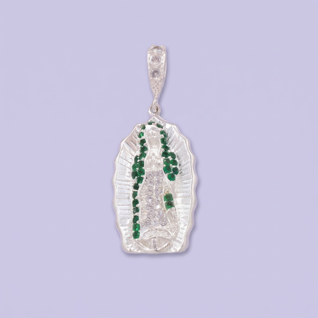 Dije de Plata .925 de la Virgen de Guadalupe con Incrustación de Zirconias mod. 2010